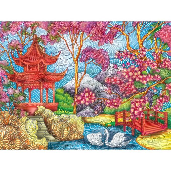 Школа талантов Алмазная мозаика на подрамнике с полным заполнением «Японский сад», 30х40см