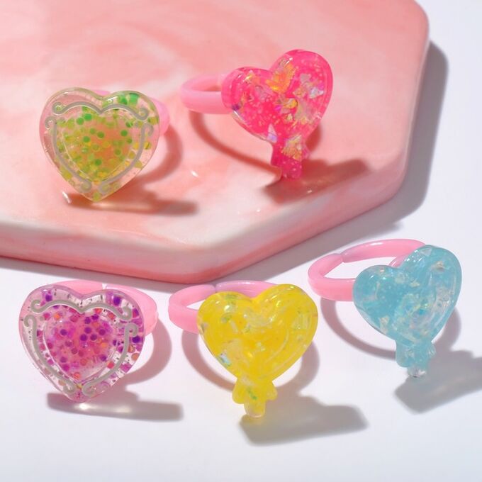 Кольцо детское &quot;Выбражулька&quot; сердечки-конфетки, форма МИКС, цвет МИКС, безразмерное