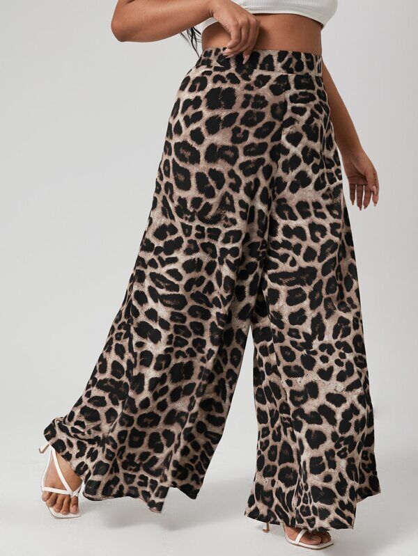 Широкие брюки размера плюс с леопардовым принтом