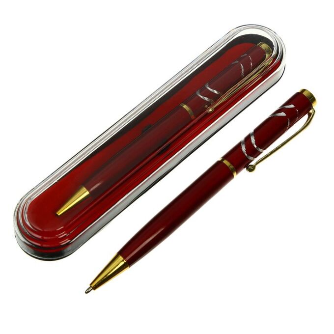 Calligrata Ручка шариковая подарочная, в пластиковом футляре, поворотная &quot;Кора&quot;, корпус красный с золотым