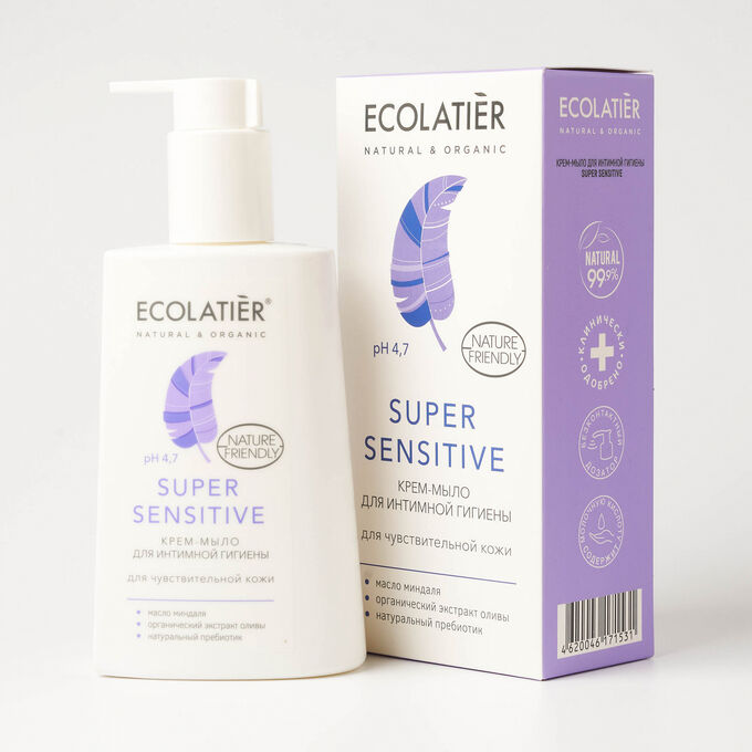 Крем-мыло для интимной гигиены Ecolatier Urban Super Sensitive для чувствительной кожи, 250 мл