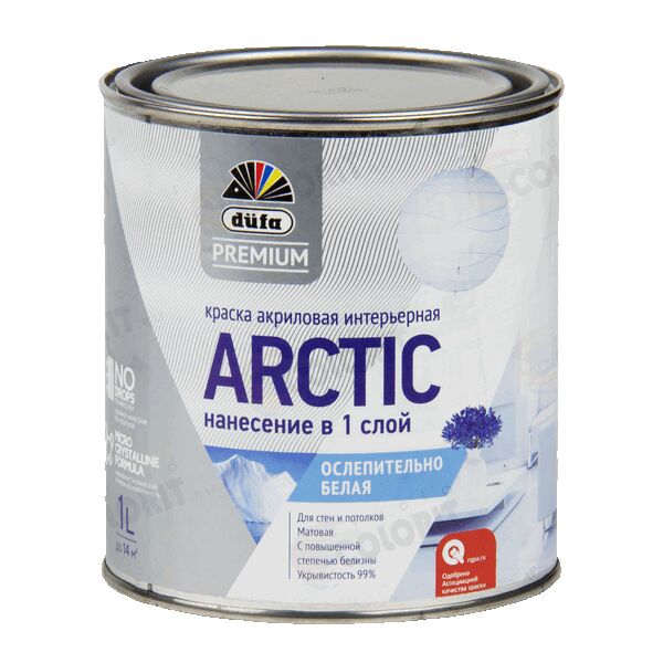 Акриловая интерьерная краска Dufa Premium ВД ARCTIC ослепительно белая 0.9 л