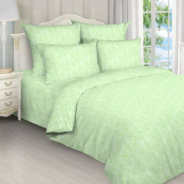 Соловия Комплект постельного белья из бязи Перья, цвет зеленый