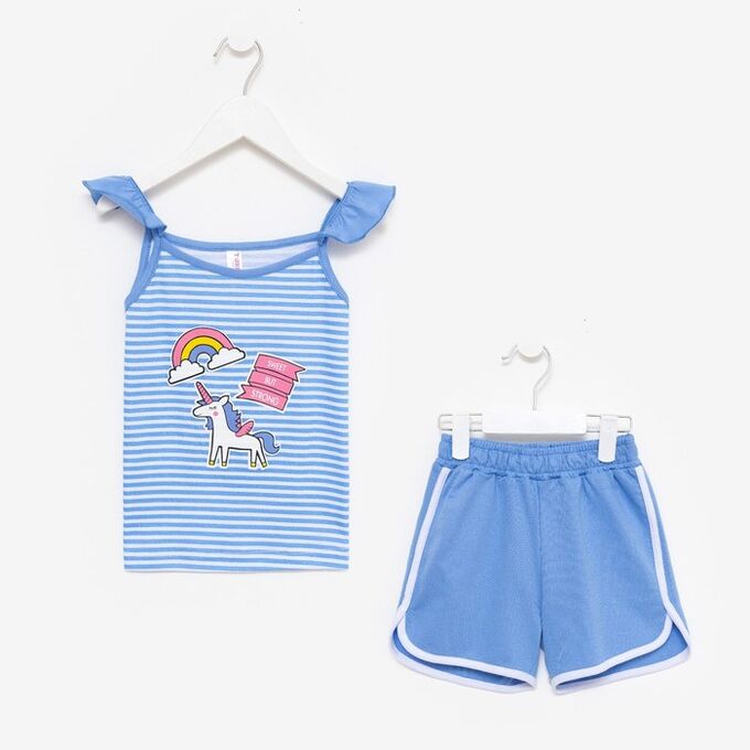 TAKRO Комплект для девочки (майка/шорты), цвет голубой/полоска, рост