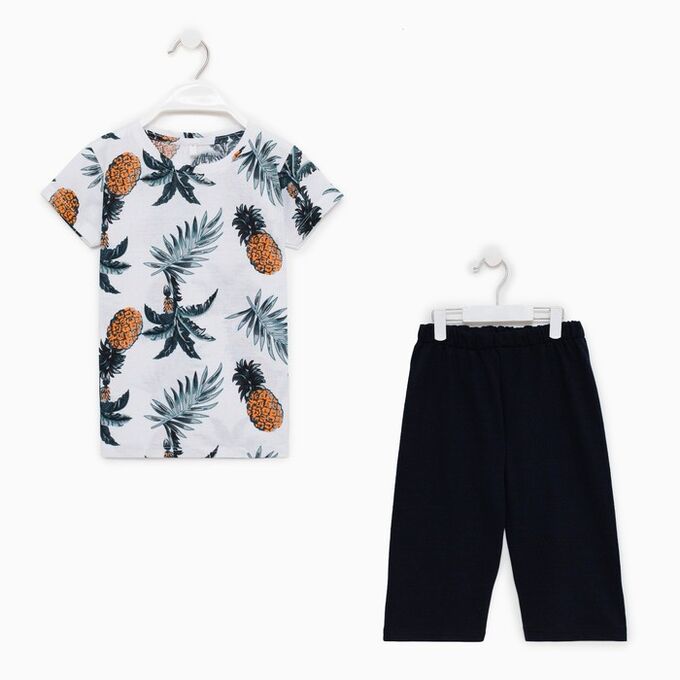 BEBUS Комплект (футболка и шорты) для мальчика, цвет белый/оранжевый, рост 116