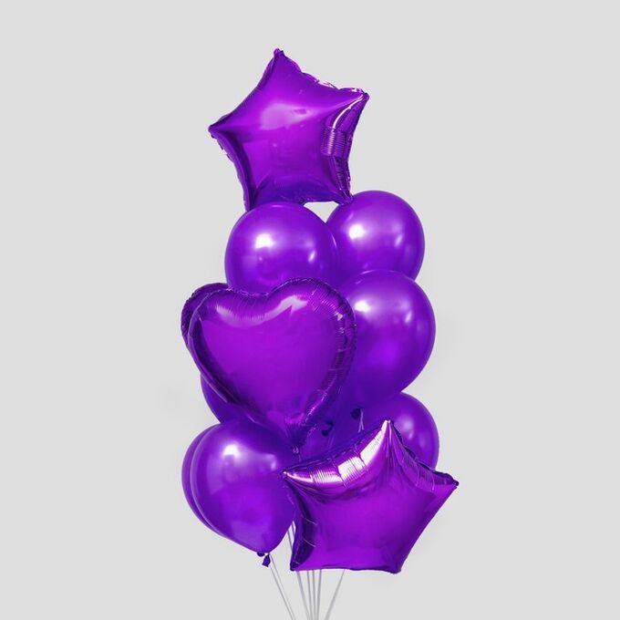 СИМА-ЛЕНД Букет из шаров «Сердца и звёзды», латекс, фольга, набор 14 шт., цвет фиолетовый