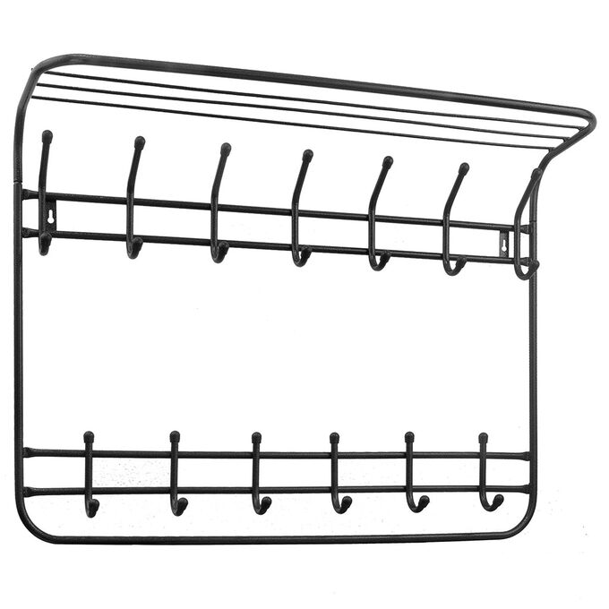 Вешалка для одежды &quot;Комфорт 7/6&quot; с полкой, 13 крючков, 2-х ярусная, настенное крепление, металл, черный (Россия)