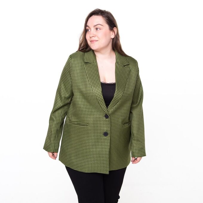 Пиджак женский, цвет зеленый, гусиная лапка, размер 50