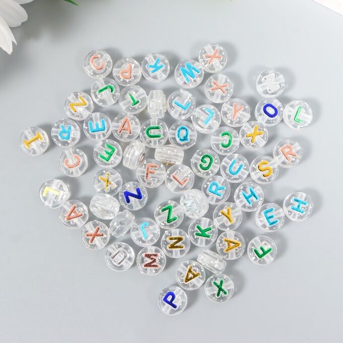 Арт Узор Бусины для творчества пластик &quot;Английские цветные буквы&quot; прозрачные набор 20 гр 0,6х1х1 см