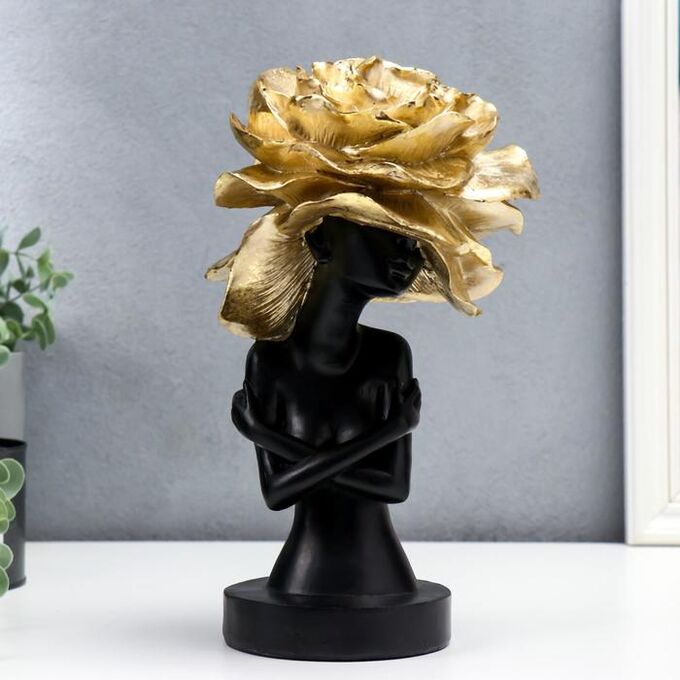 Сувенир полистоун &quot;Девушка в шляпке в форме розы&quot; чёрный с золотом 30х18х16 см