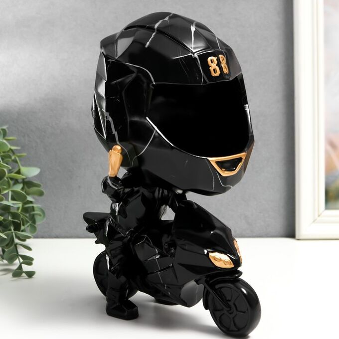 Сувенир полистоун подставка &quot;Мотоциклист&quot; чёрный мрамор 26х14х19,5 см