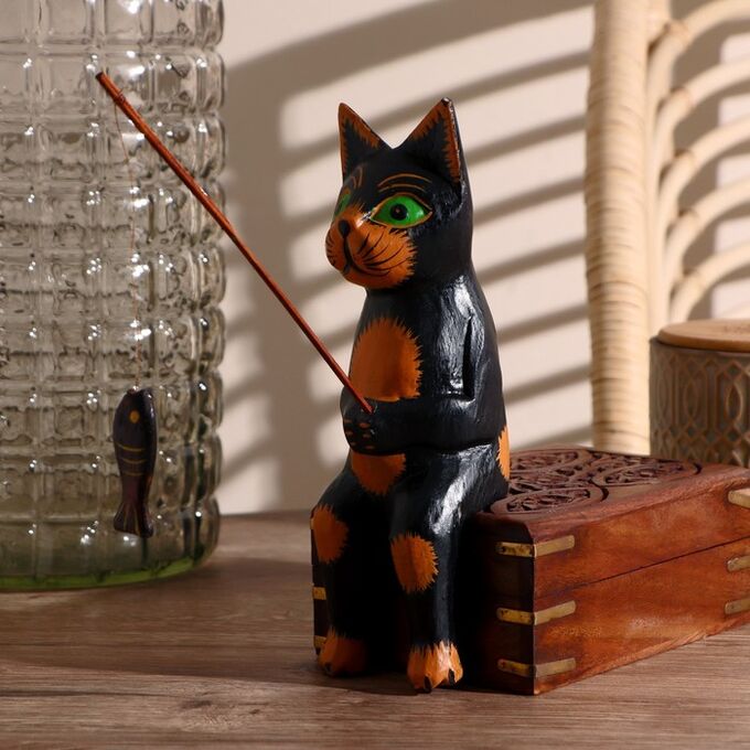 СИМА-ЛЕНД Интерьерный сувенир &quot;Кот рыбак&quot; чёрный 20 см