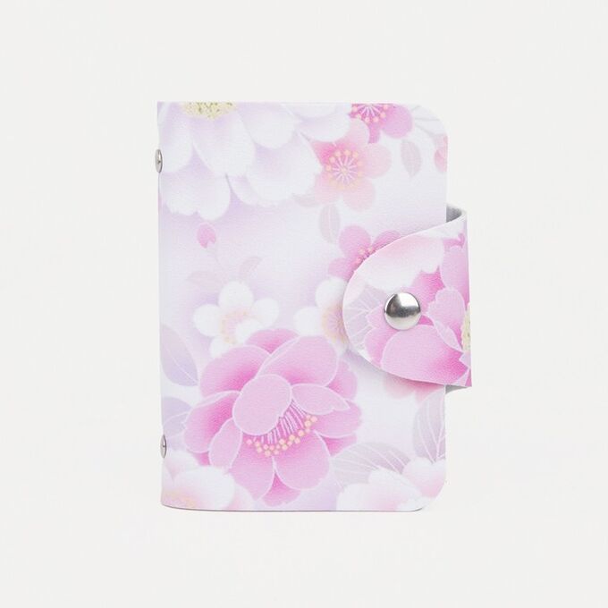 СИМА-ЛЕНД Визитница на кнопке, 24 карты, цвет белый/розовый