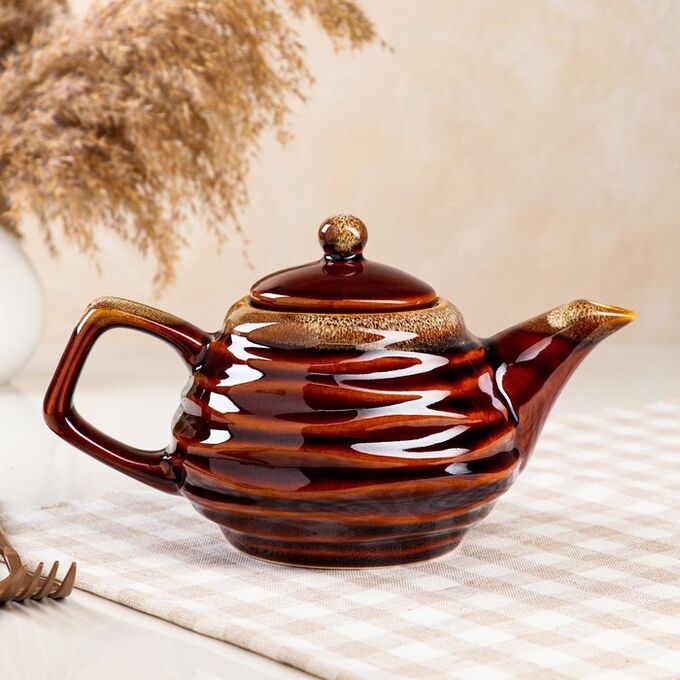 Чайник для заварки &quot;Волна&quot;, коричневый, керамика, 0.8 л