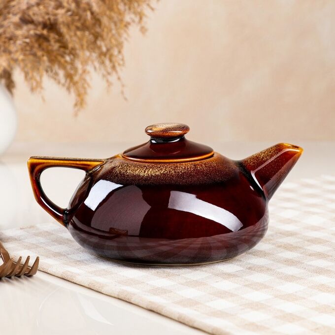 Чайник для заварки &quot;Плоский&quot;, коричневый, керамика, 0.8 л