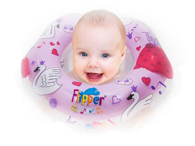 ROXY KIDS Круг на шею для купания малышей Надувной Flipper 0+ с музыкой из балета &quot;Лебединое озеро&quot; розовый.