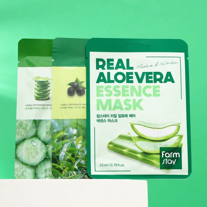 СИМА-ЛЕНД Набор масок для лица Farmstay, с семенами зеленого чая, огурцом, алоэ, 3 шт.
