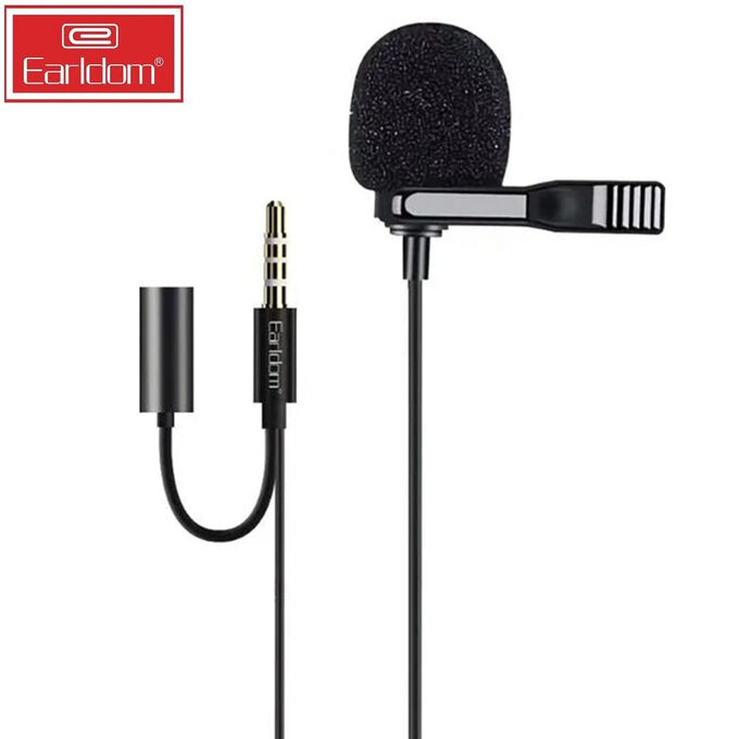 Мини микрофон петличный для девайсов Earldom E38 с входом 2in1 Jack 3.5mm