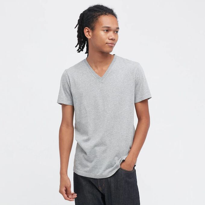 UNIQLO - мужская футболка с V воротом - 03 GRAY | UNIQLO - скидки на ...