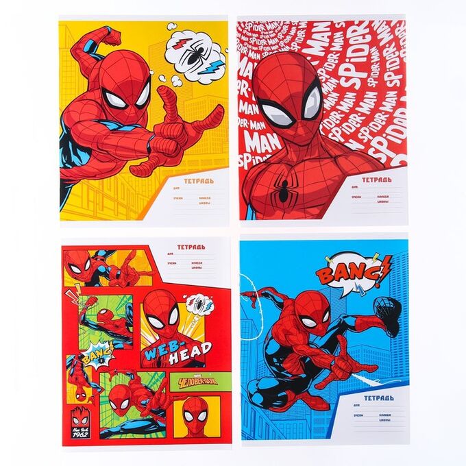 MARVEL Тетрадь 18 листов, линейка, &quot;Spider-Man&quot;, 4 вида МИКС, Человек-паук