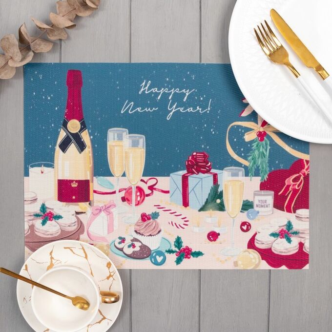 ЭТЕЛЬ Салфетка на стол &quot;Happy new year&quot;, ПВХ, 40*29 см, 580г/м²