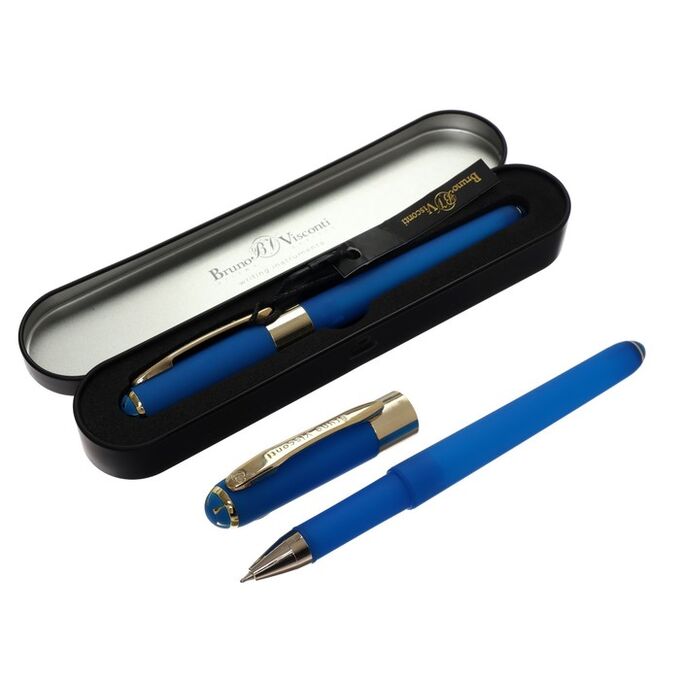 Ручка шариковая, 0.5 мм, Bruno Visconti MONACO, стержень синий, корпус ярко-синий, в металлическом футляре