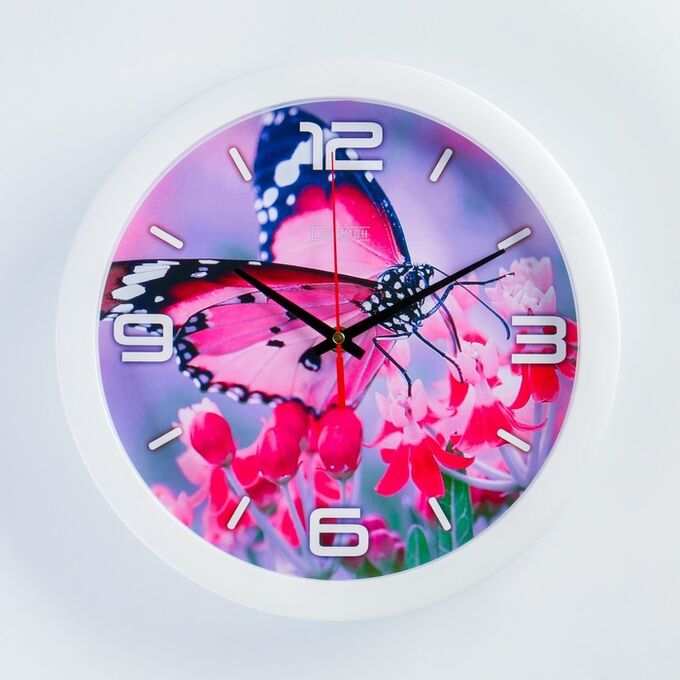 Соломон Часы настенные, серия: Животный мир, &quot;Розовая бабочка&quot;, плавный ход, d=28 см