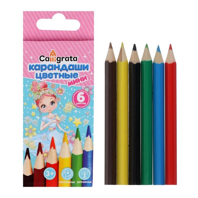 Карандаши цветные 6 цветов МИНИ, Calligrata «Принцесса»