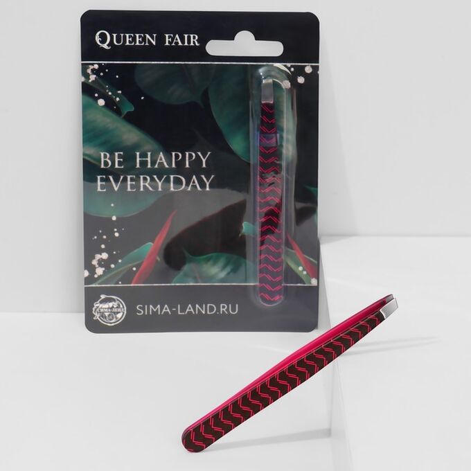 Queen fair Пинцет скошенный, широкий, 9,5 см, на блистере, цвет чёрный/розовый