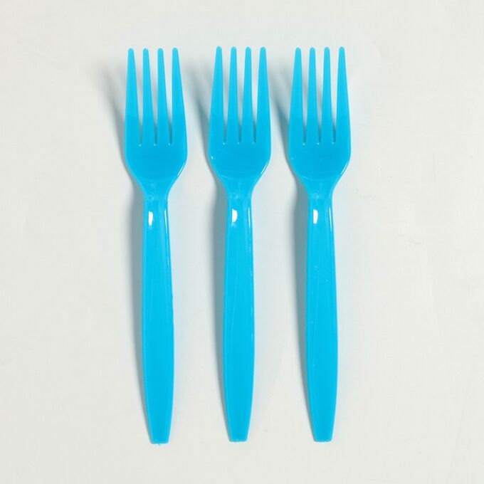 СИМА-ЛЕНД Вилка пластиковая, в наборе 6 штук, цвет голубой