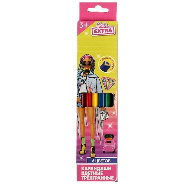 CPD6-67343-BRB Цветные карандаши БАРБИ двусторонние, 12цв (6 шт.), barbie extra Умка в кор.20*24наб