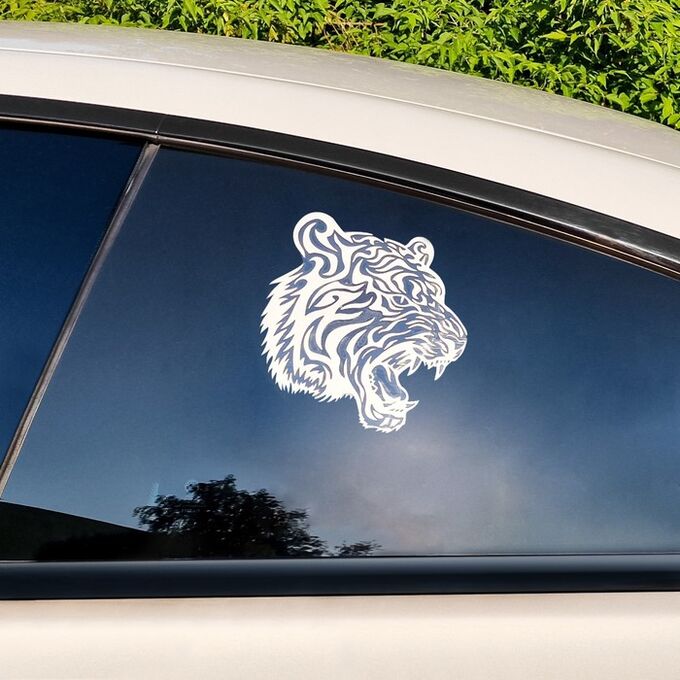 СИМА-ЛЕНД Наклейка на авто &quot;Тигр&quot;, 18?16,5 см, светоотражающая, белый