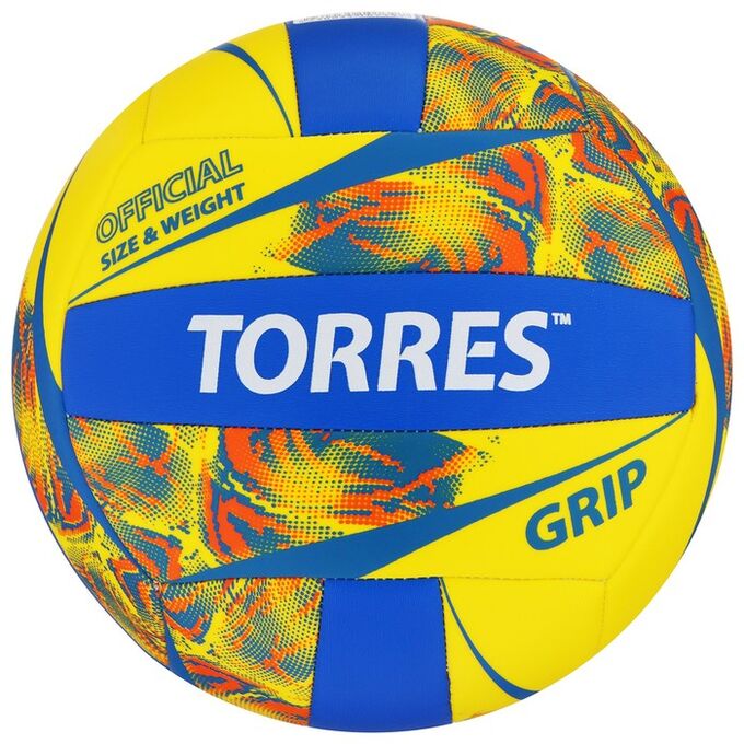 Мяч вол. &quot;TORRES Grip Y&quot; арт.V32185, р.5, синт.кожа (ТПУ), маш. сшивка, бут.камера,желто-син