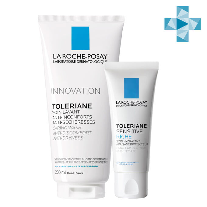 LaRoche-Posay Ля Рош Позе Набор Sensitive для увлажнения сухой чувствительной кожи (увлажняющий питательный крем 40 мл + очищающий гель для умывания 200 мл) (La Roche-Posay, Toleriane)