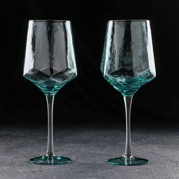 Набор бокалов стеклянных для вина Magistro «Дарио», 500 мл, 7,3?25 см, 2 шт, цвет изумрудный