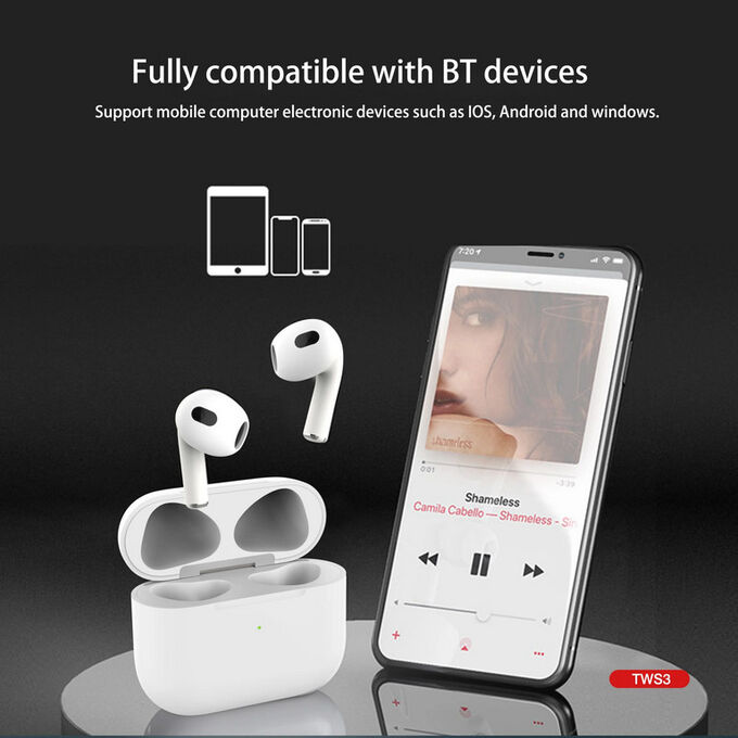 НОВИНКА ! Беспроводной наушник гарнитура Earldom Apple Aiprods 3 TWS, Bluetooth, 300 мАч, белый