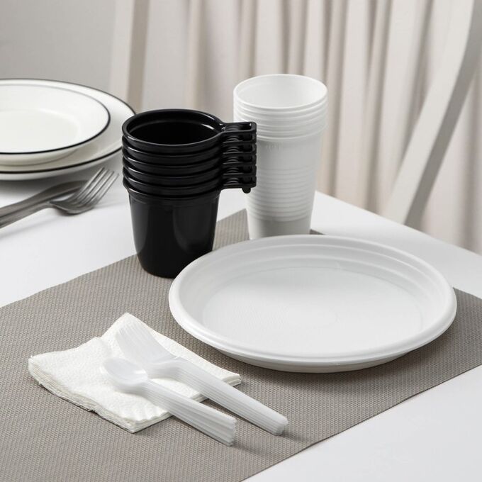 СИМА-ЛЕНД Набор одноразовой посуды «Чайный №2», на 6 персон, цвет белый