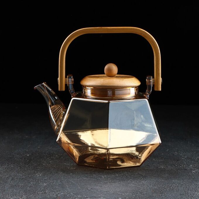 СИМА-ЛЕНД Чайник стеклянный заварочный «Октогон», 800 мл, цвет золотой