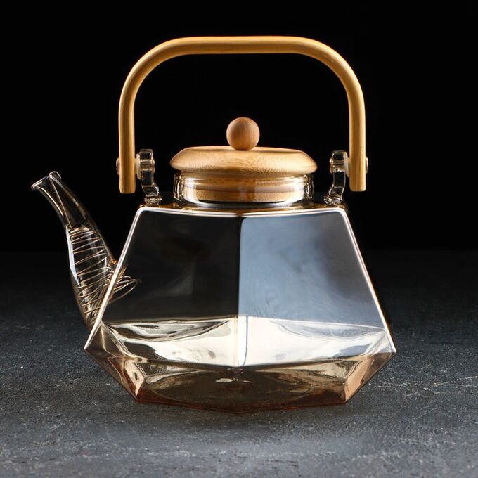СИМА-ЛЕНД Чайник стеклянный заварочный «Октогон», 1,5 л, цвет золотой