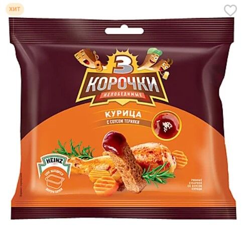 Яшкино «3 Корочки», сухарики со вкусом курицы и соусом терияки, 85 г