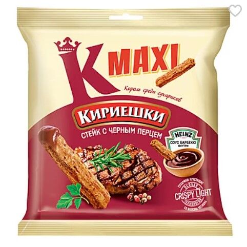 Яшкино «Кириешки Maxi», сухарики со вкусом стейка с черным перцем и соусом барбекю, 80 г
