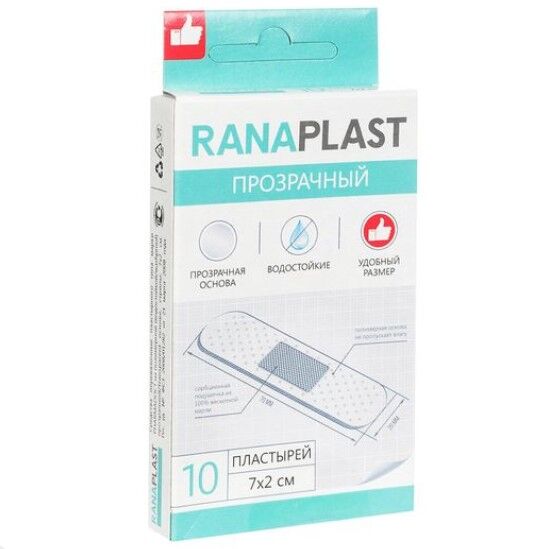 Vitateka Пластырь Ранапласт PHARMADOCT Прозрачный водостойкий 7*2см №10 на полимерной основе