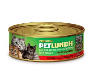 Lunch for pets Конс. для кошек 100г.&quot;Petlunch&quot; рубленное мясо ГОВЯДИНА+СЕРДЦЕ *24шт.