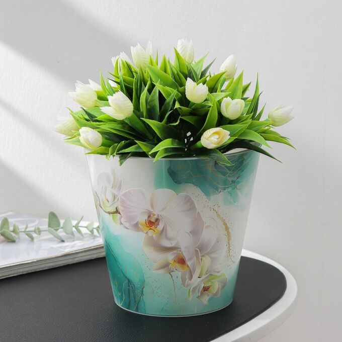 Кашпо со вставкой London Orchid Deco, 1,6 л, d=16 см, h=14,5 см, цвет голубая орхидея