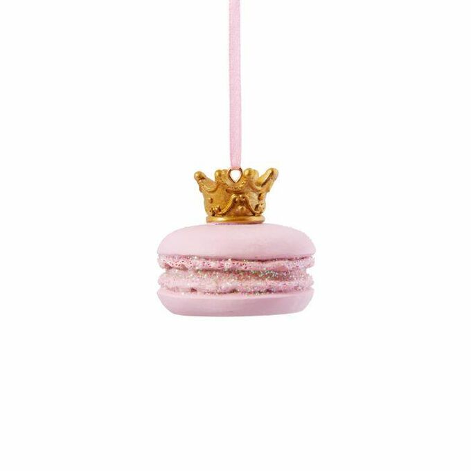 ФЕНИКС презент Новогоднее подвесное украшение Розовое пирожное с короной из полирезины 5х5х4,5см