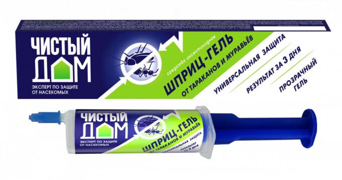 ЧИСТЫЙ ДОМ ЧД  Универсальный Гель ШПРИЦ от тараканов, садовых и домашних муравьев 20 гр. /45/ арт.02-303