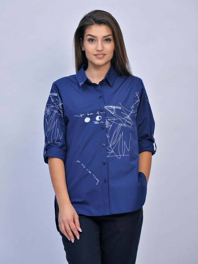 Лагуна 2-11-024-5 рубашка &quot;Квадра&quot; синий, абстракция