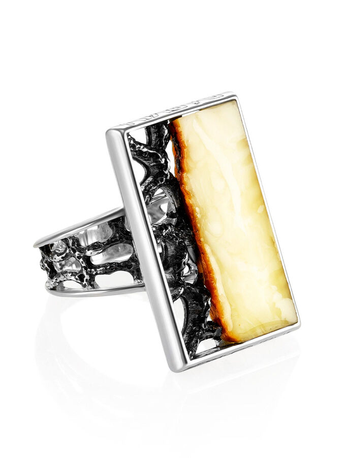 amberholl Оригинальное серебряное кольцо со вставкой из натурального янтаря «Модерн»