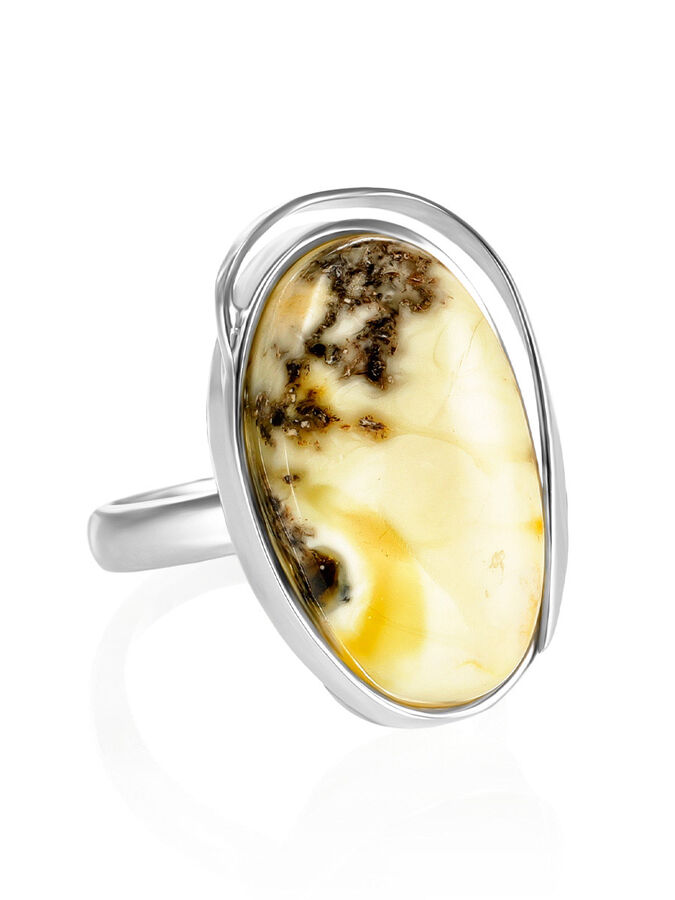 amberholl Серебряное кольцо с вставкой из цельного текстурного янтаря «Лагуна»