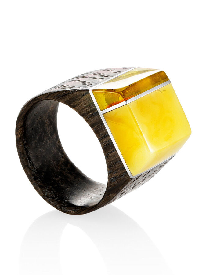 amberholl Необычное кольцо из дерева и натурального янтаря «Индонезия»